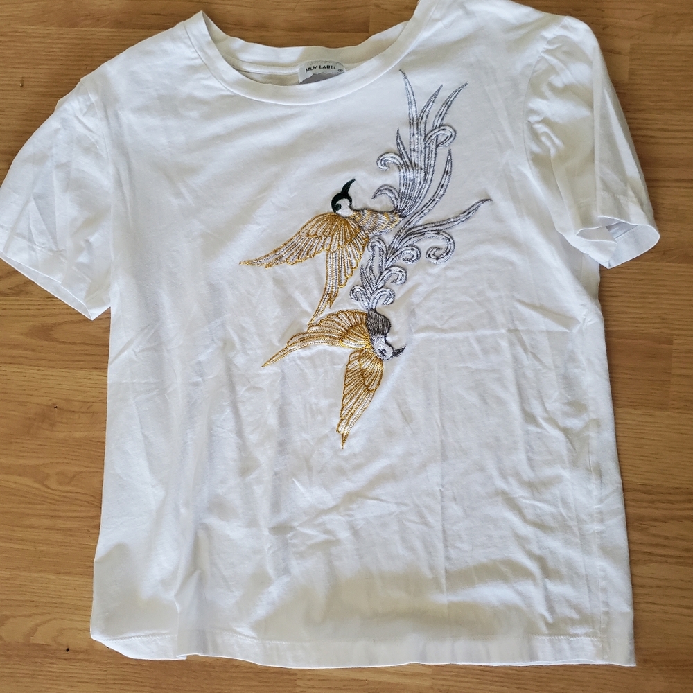 Designer M.l.m. size medium bird graphic tee embroidered T-shirt